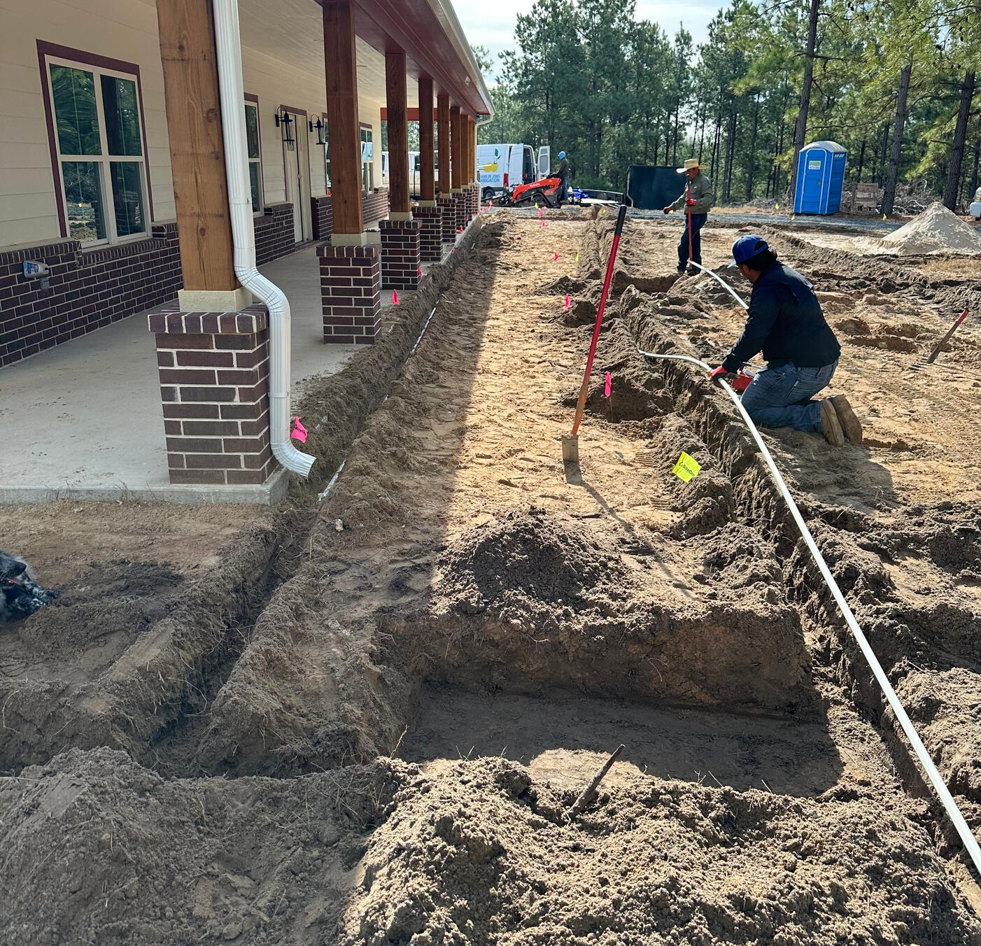 New Sprinkler System Installation, Longview, TX Professional sprinkler system installation for a residential patio in Longview, Texas. Expert irrigation and sprinkler installation services designed for efficient water coverage and long-lasting performance in East Texas.